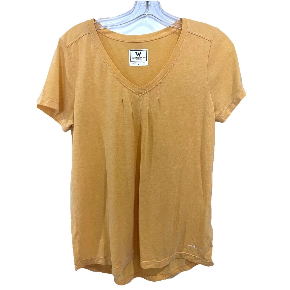 White Sierra Women’s M Short Sleeve Top Golden Yellow V-neck Modal Polygiene